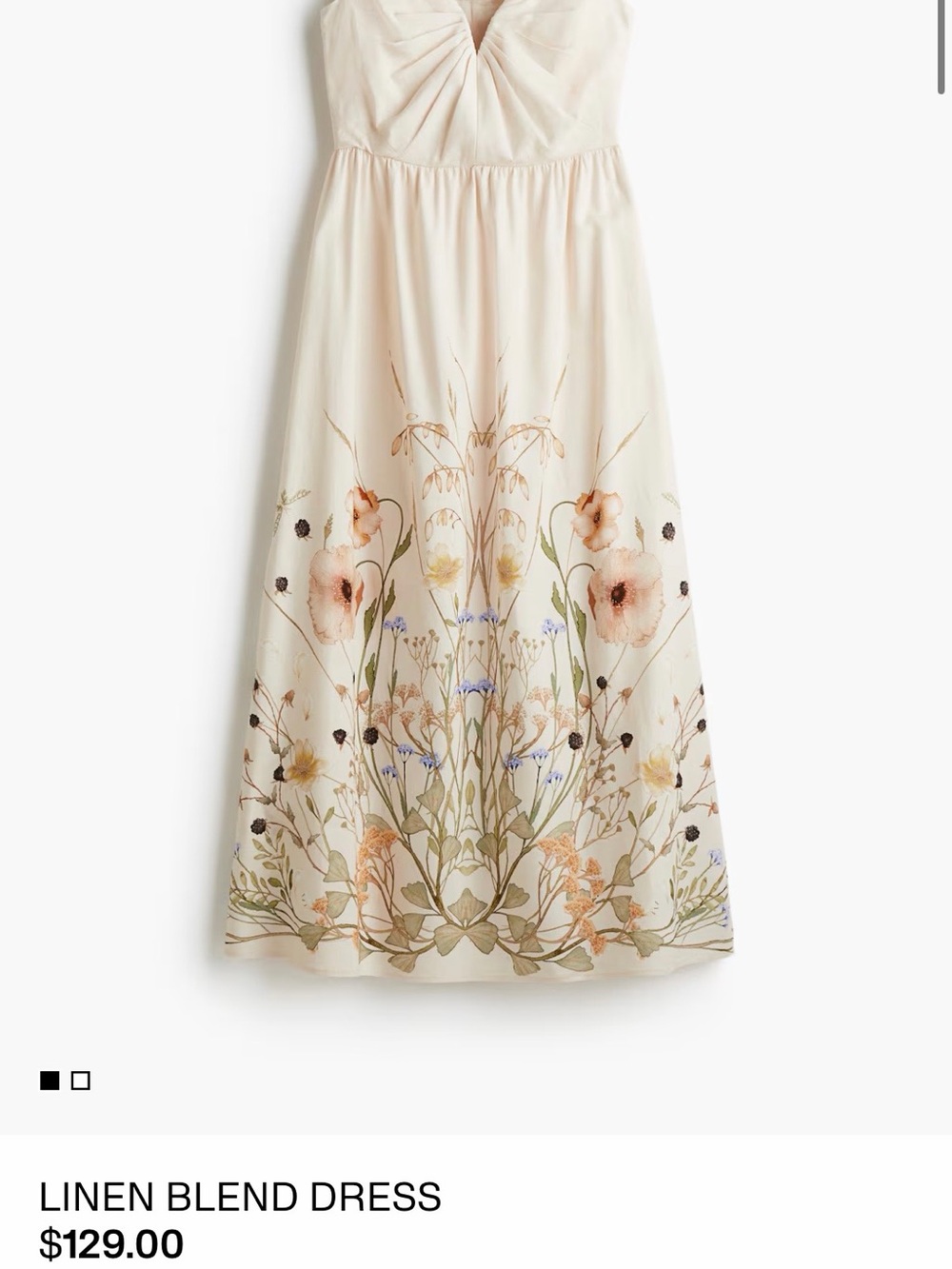NWT Cream Floral Maxi Dress with Gathered Bodice